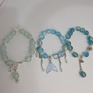Coastal Blue & Aqua Beaded Charm Bracelet Set - Women Jewelry